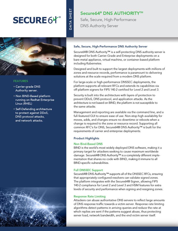 Secure64 Datasheets - Secure64